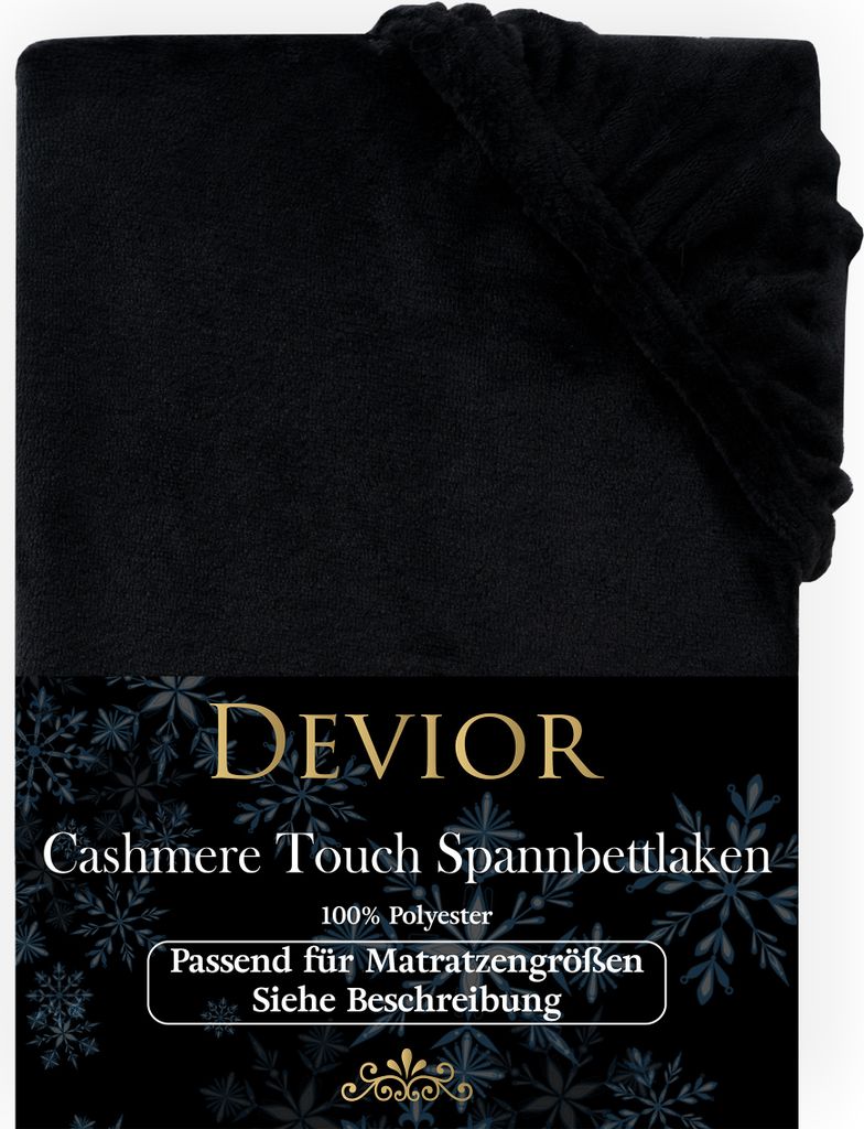 Devior Cashmere Touch Spannbettlaken 180x200 - 200x220 schwarz Bettlaken für Boxspringbett Winter Warm Kuschelig