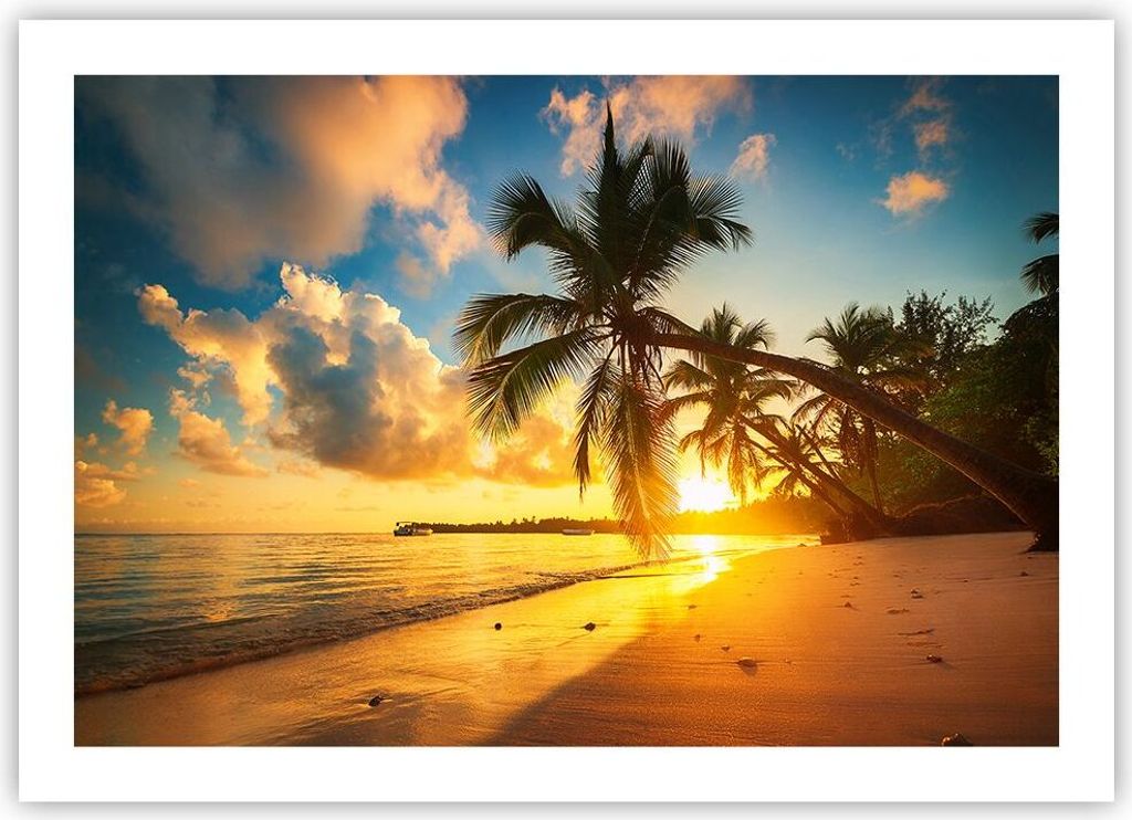 Poster - Poster ohne Rahmen - Meer Strand Palme - 70x50 cm - Wand Bild - Wanddeko - Wandbilder - Kunstposter - Wandposter - Bilder - Kunstdruck - W...