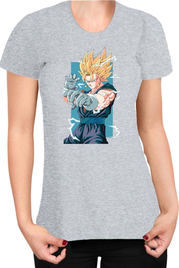Damen T-Shirt Dragon Anime Manga Ball Z Gogeta, Lady L / Grau