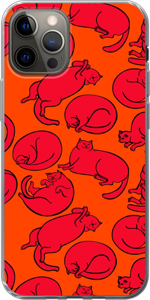 MuchoWow Handyhülle Schutzhülle Hülle für Telefoonhoesje iPhone 12 Pro Muster - Katze - Orange - Jungen - Mädchen - Kinder - Kind Silikon So...
