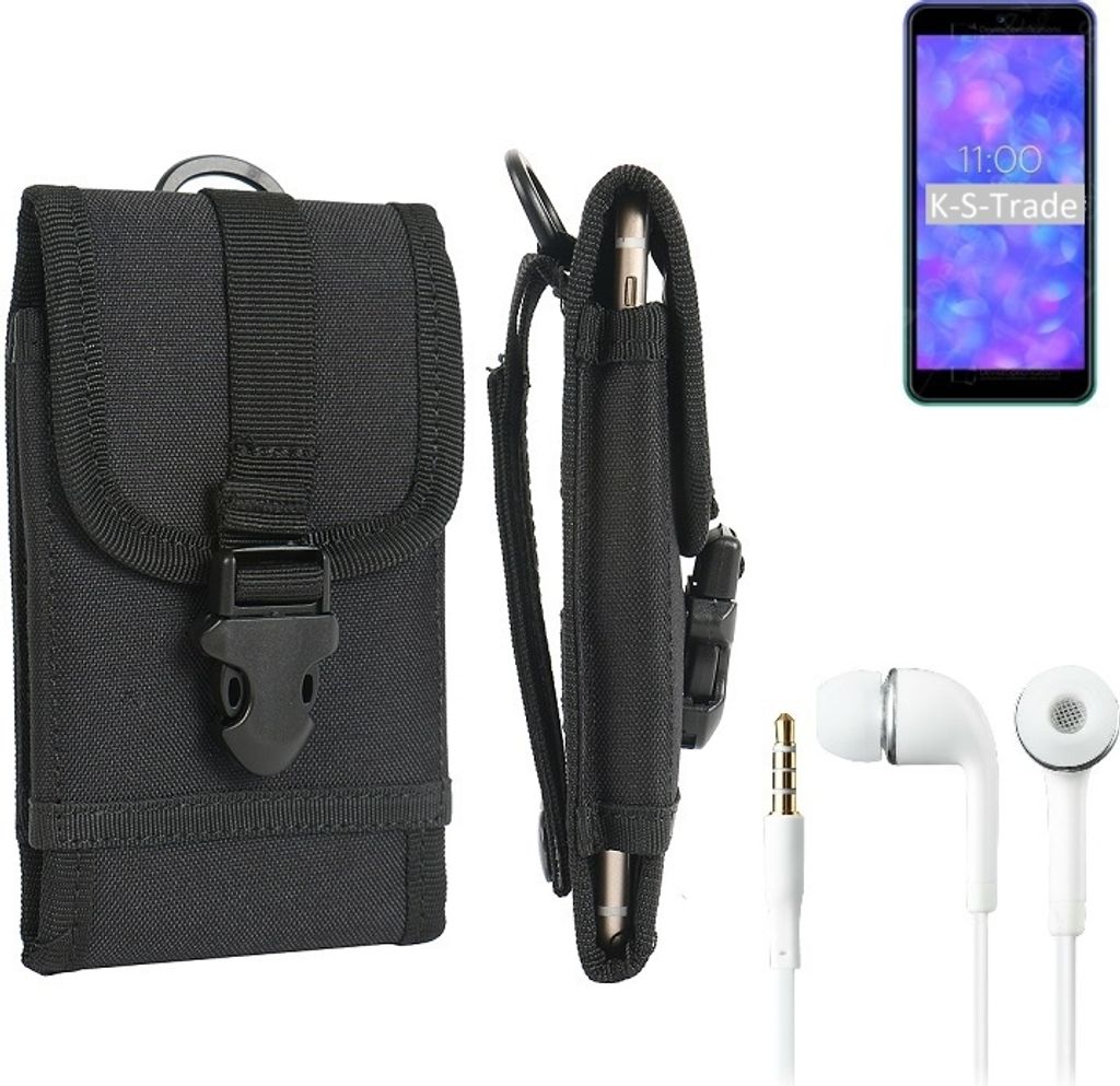 K-S-Trade Holster Schutz Hülle kompatibel mit BQ Mobile BQ-5565L Fest Gürteltasche Handy Hülle Tasche outdoor Seitentasche schwarz 1x + Kopfhörer