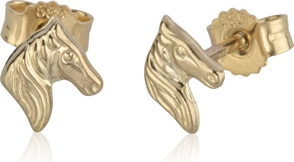 Paar Ohrstecker Pferde Kopf 585 Gelb Gold Ohrringe 5,1mm Produktbild 