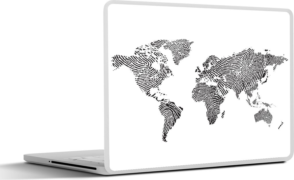 MuchoWow Laptop Aufkleber Sticker Cover Weltkarte - Fingerabdruck - Schwarz - Weiß 30x21 cm - Sticker für Laptop - Selbstklebend