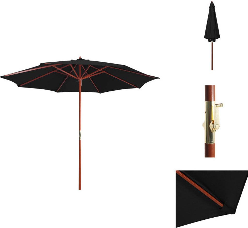 vidaXL Sonnenschirm mit Holz-Mast 300 x 258 cm Schwarz - Sonnenschirme & Sonnenschutze