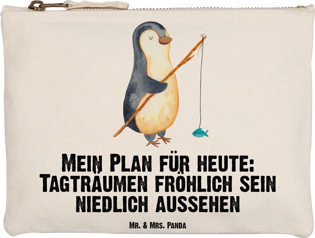 Mr. & Mrs. Panda Kulturtasche Pinguin Angler Grösse XL Große - Weiß - Geschenk, Pouch, Kulturbeutel, Plan, Motiviert, Stifteetui, Kosmetiktasche...