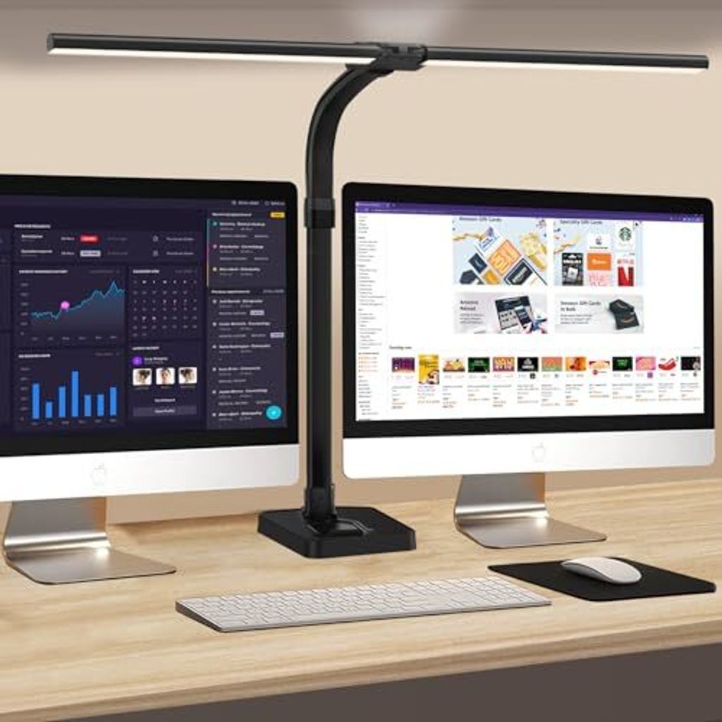 Double Head Desk Lampe LED Dimmbare 24 W 80 cm Großer helles Augenschutz Büro Schwarz Schwebungstischmonitor 25 Beleuchtungsmodi (schwarz)