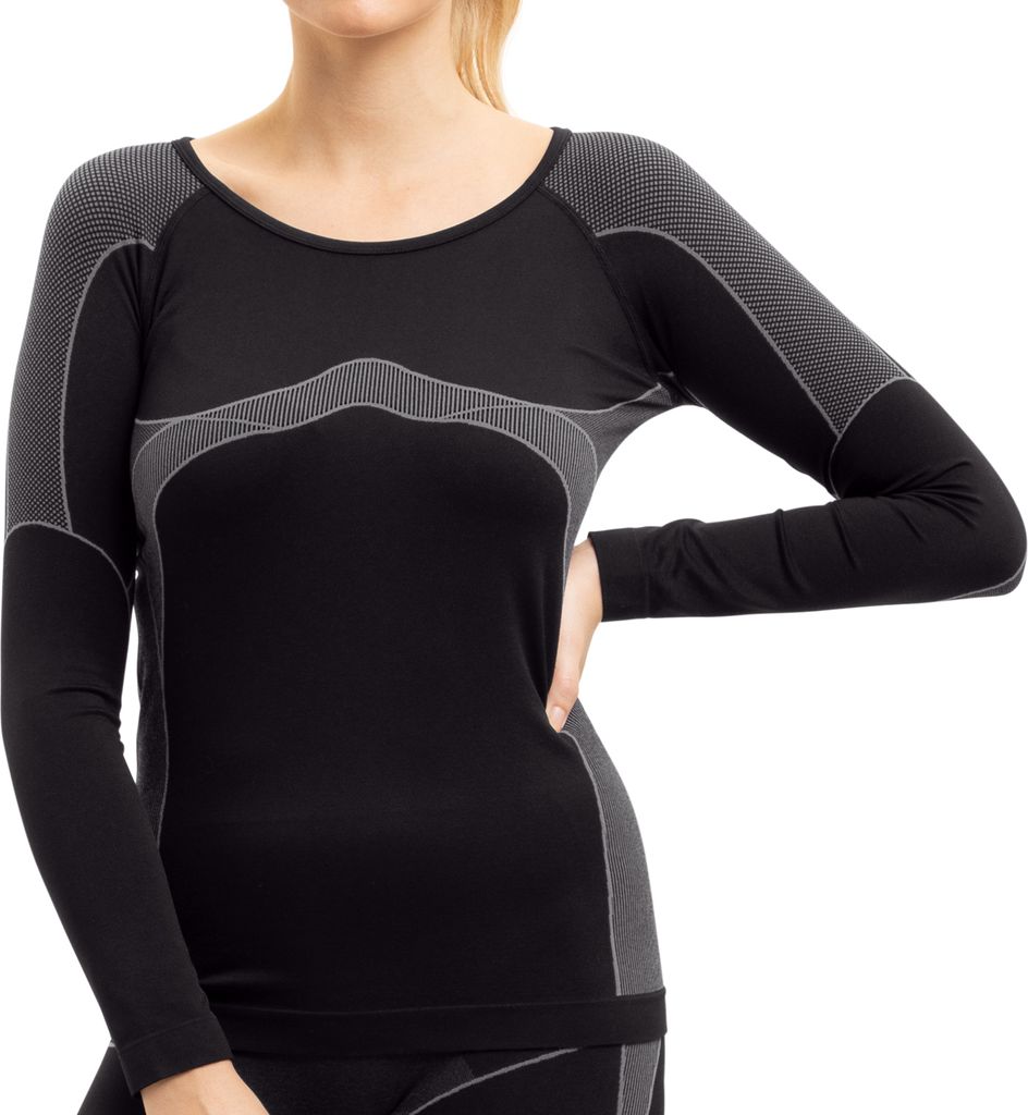 Gomati Damen Thermo Unterhemd Seamless Funktionswäsche schnelltrocknend - Grau S-M