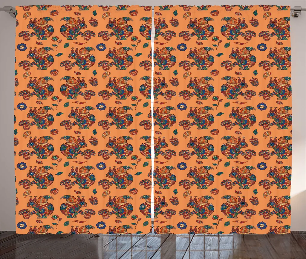 ABAKUHAUS Rideau rustique animaux écureuil pêche foncé 280x225 cm