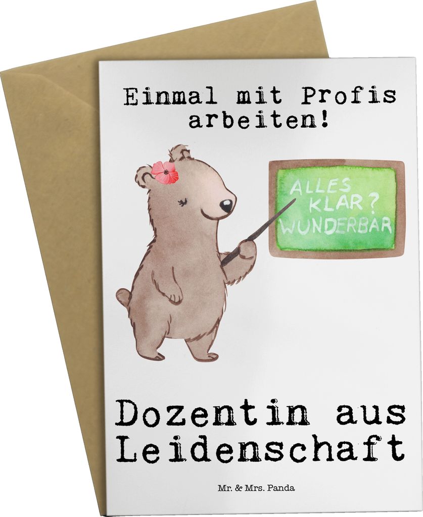 Mr. & Mrs. Panda Grußkarte Dozentin Leidenschaft - Weiß - Geschenk, Lustig, Uni, Universität, Unterricht, weihnachtskarten, vatertagskarte, oste...