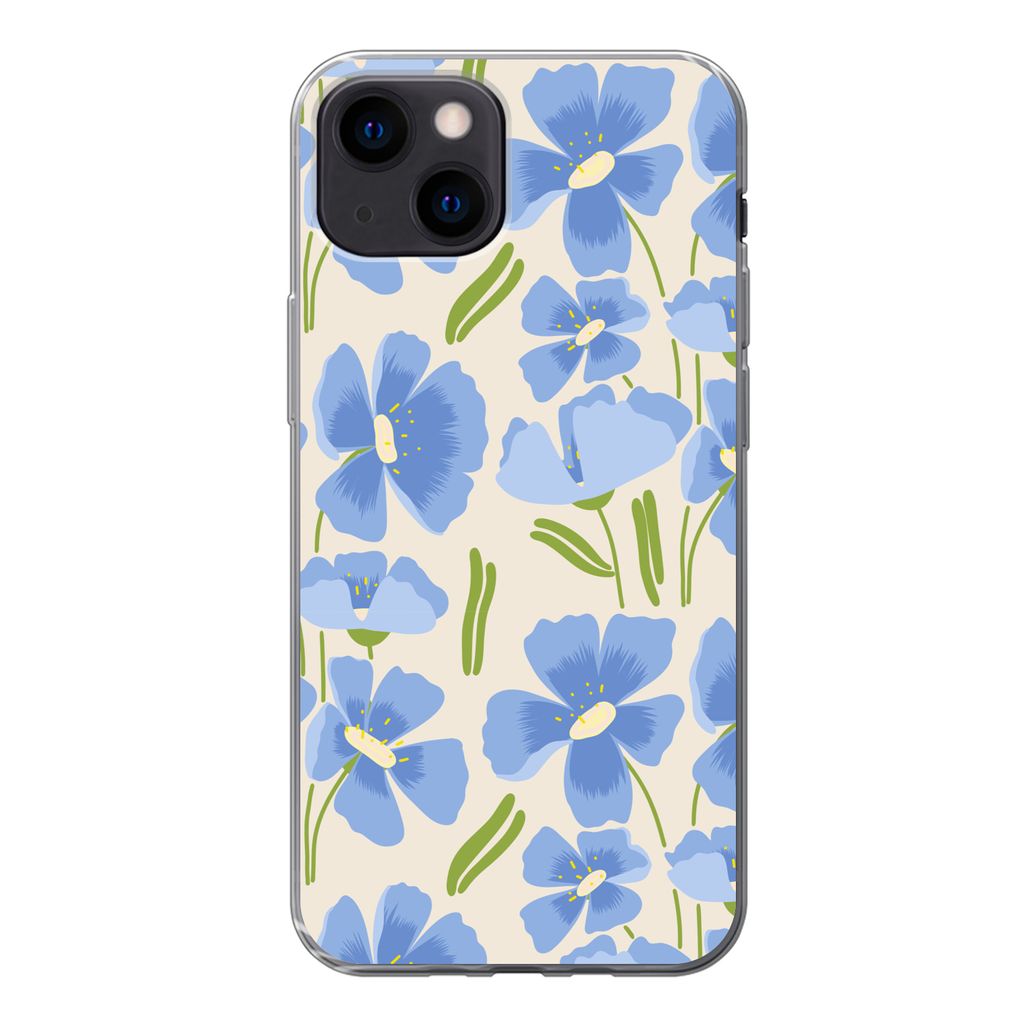MuchoWow Handyhülle Schutzhülle Hülle für iPhone 13 mini Blume - Blau - Muster Silikon Softcase Handy Hülle - Softcase