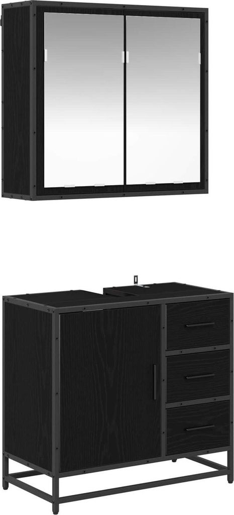 vidaXL Badezimmermöbel Set 2 pcs Schwarz Eichen-Optik Holzwerkstoff