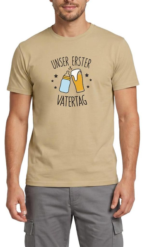 Spreadshirt Unser Erster Vatertag Partner Look Papa Baby Vater Männer T-Shirt, S, Sandbeige