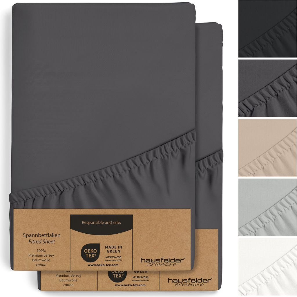 2er Set Spannbettlaken Boxspring 180x200 bis 200x200 cm, bis 40 cm Matratzenhöhe, Anthrazit