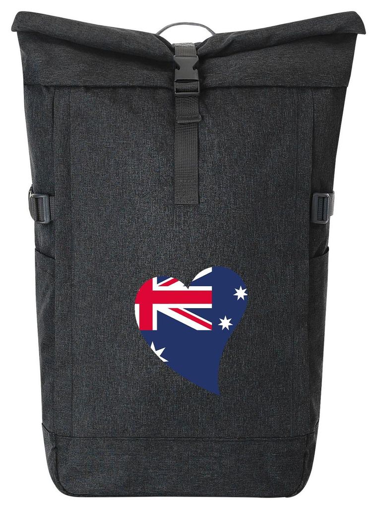 Huuraa Kurierrucksack Australien Flagge Herz 30-44 Liter Black Melange Fairtrade Rolltop Rucksack Geschenkidee