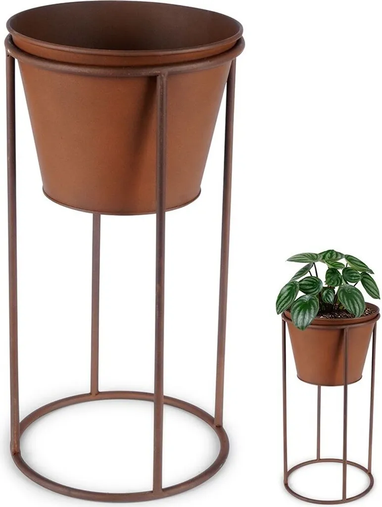 Cache pot de fleur en métal vintage effet rouillé - Style industriel 25cm
