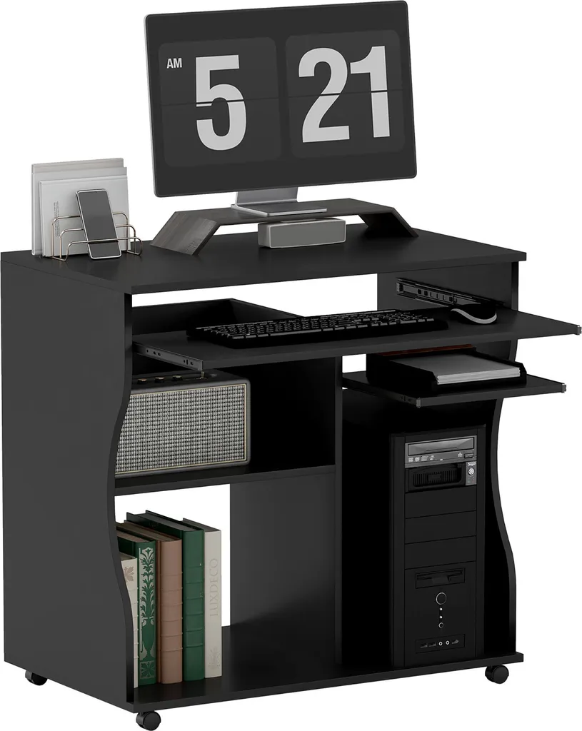 Postazione PC Professionale HOMCOM 80x48: Acciaio e Legno Nero
