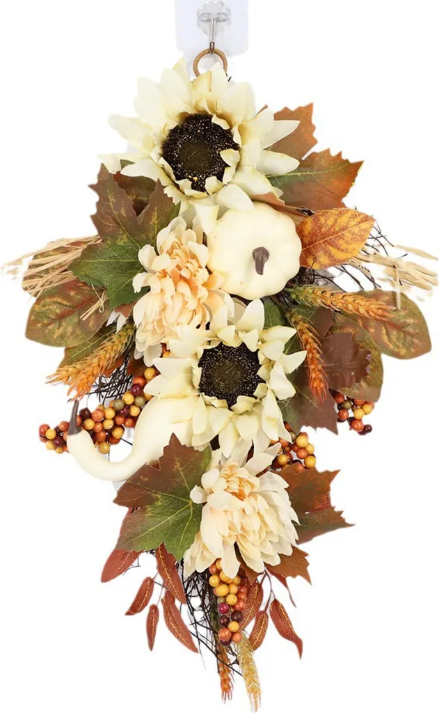 (50CM) Perlina di zucca bianca autunnale, ghirlanda appesa per il festival del raccolto