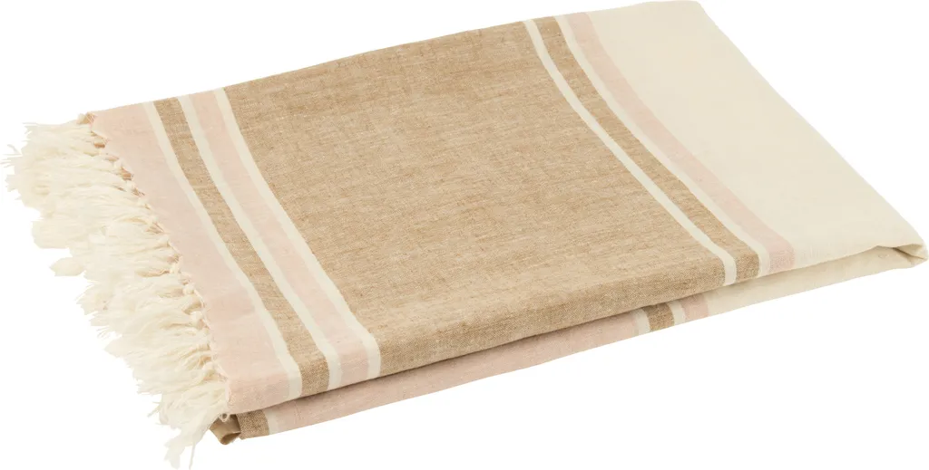 Plaid douillet à franges rose et blanc J-Line - Jeté de canapé chic