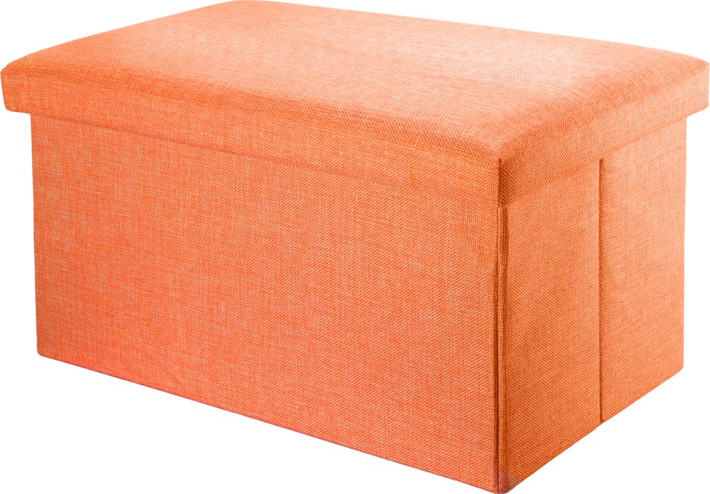 A studio shot of an orange storage ottoman.