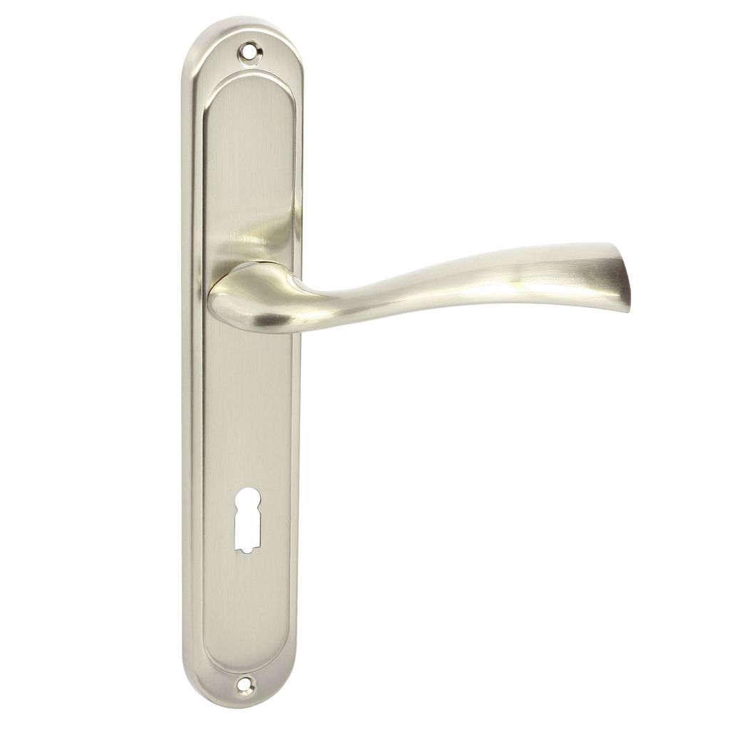 DOMINO Türgriff 72 Drückergarnitur BB-Buntbart | Langschildgarnitur | Zimmertür, Bürotür, Kellertür & Innentür | Aluminium | Nickel | Fly EC...