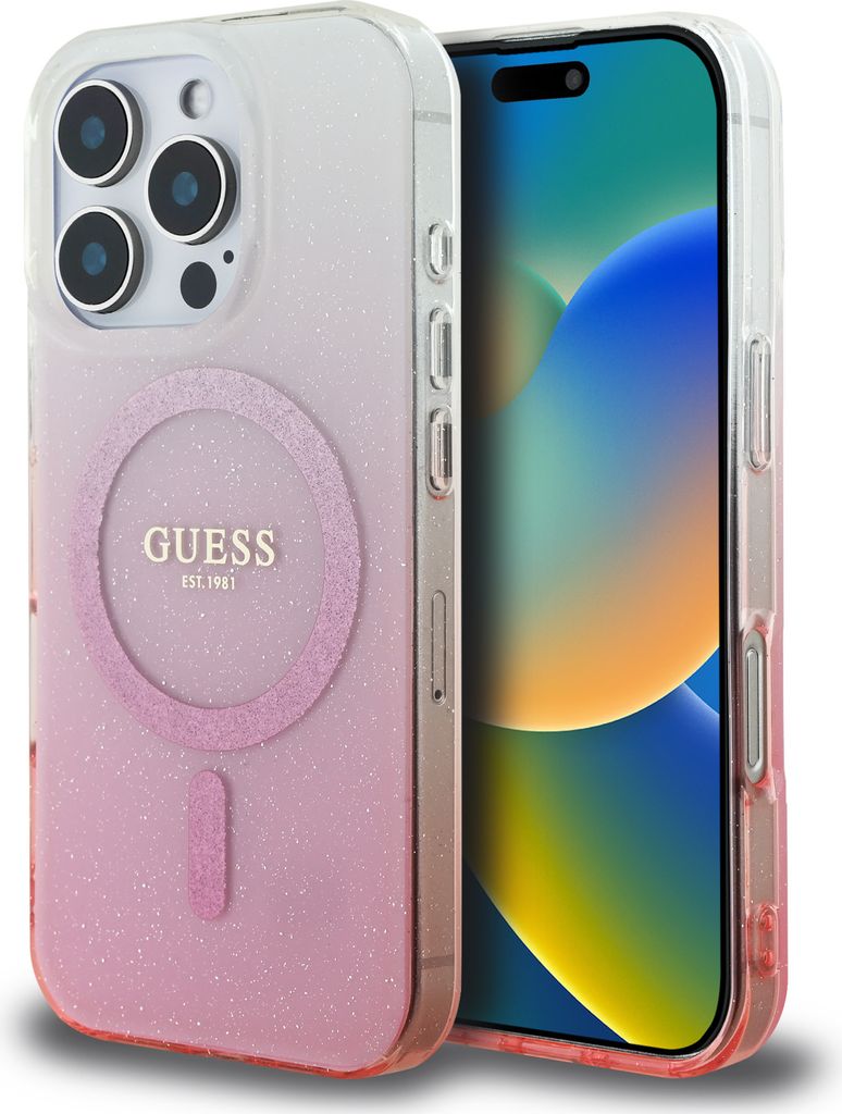 Guess GUHMP16XHGRCELP iPhone 16 Pro Max 6.9" pink hardcase IML Glitter Gradient MagSafe Schutzhülle