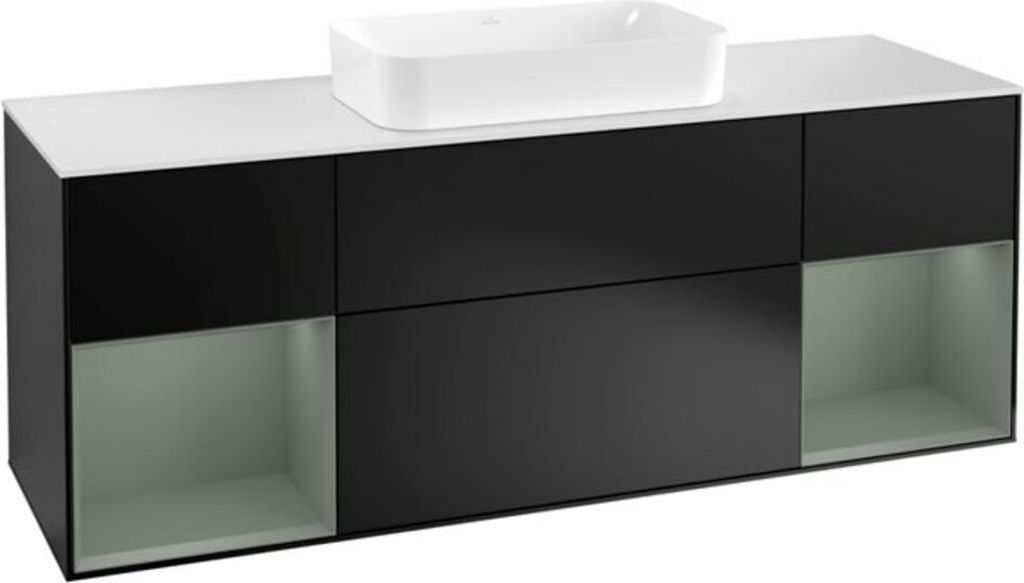 V&B Waschtischunterschrank Wandbeleuchtung Finion 160cm, Pl w m, Reg Oli. m Lac, bla m Lac