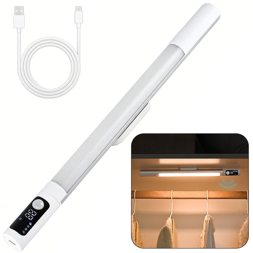 LED Schrankleuchte mit Bewegungssensor, wiederaufladbar, magnetisch & selbstklebend, 3 Lichtfarben & 3 Modi, USB-C, fš¹r Kleiderschrank, Kš¹che...