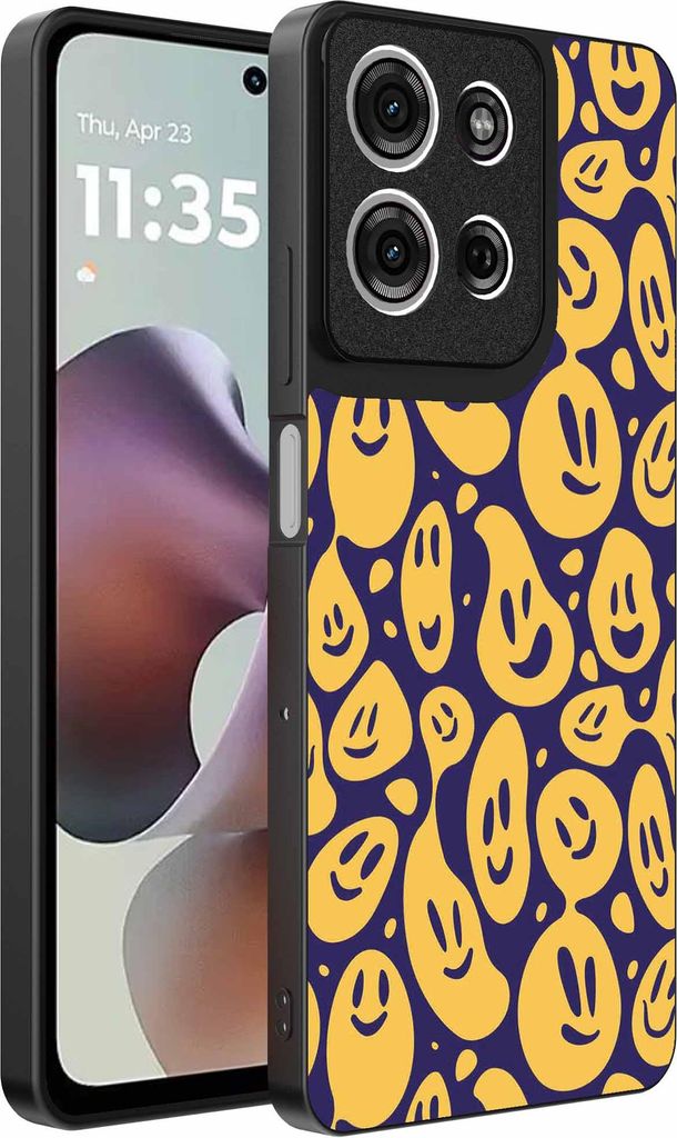 Geeignet für Motorola Moto G56 Telefon Fall mit Smiley-Druck - TPU zurück Abdeckung Fall Emoji Design - lila gelb - Smartphonica