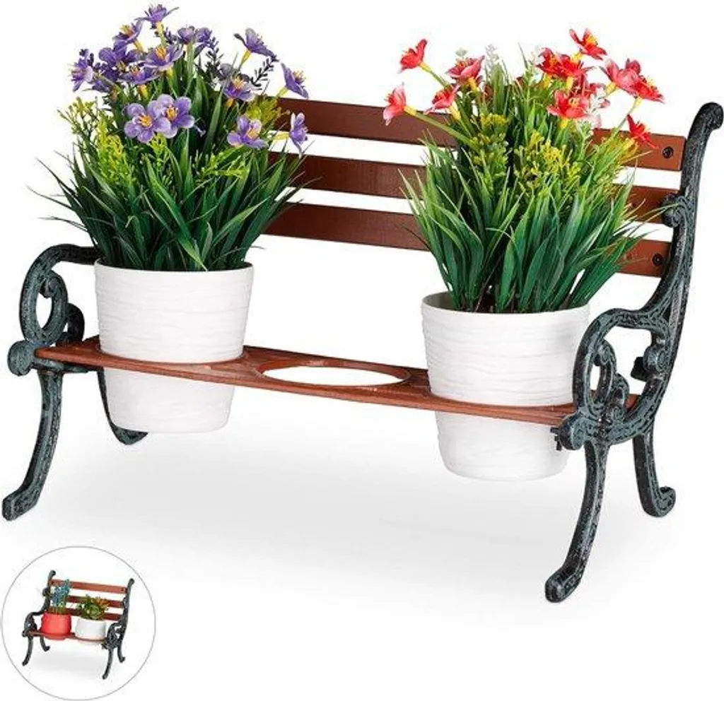 Support plantes fonte et bois Modèle RetroVégétal pour 3 pots de 9 cm