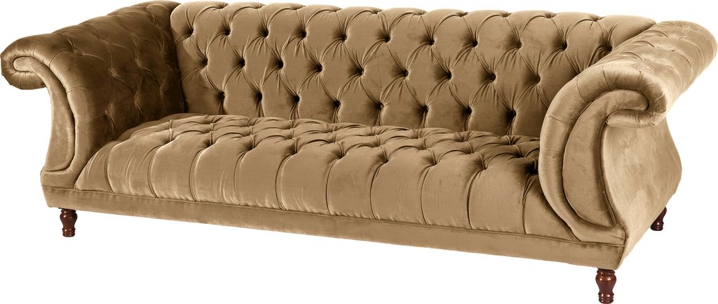 Max Winzer Sofa 3-Sitzer Ivette - Samtvelours sand - Maße: 253 x 100 x 80 cm