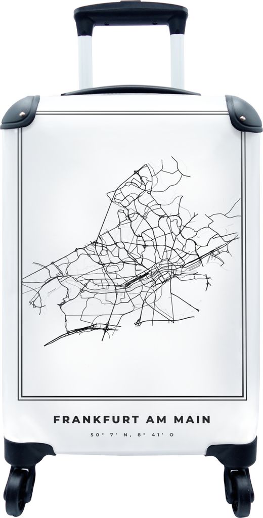 MuchoWow MuchoWow Koffer Handgepäck Trolley Rollkoffer Kleine Reisekoffer mit 4 Rollen - Stadtplan - Deutschland - Schwarz-weiß - Frankfurt a...