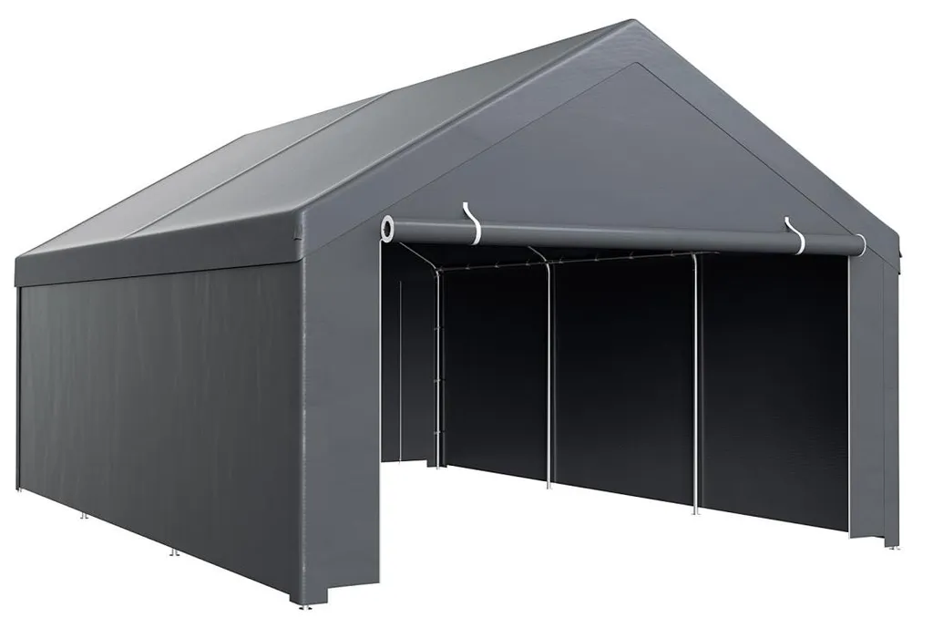 Ikodm Tente de Garage 4x6m en PE Gris - Abri Voiture en Acier Galvanisé