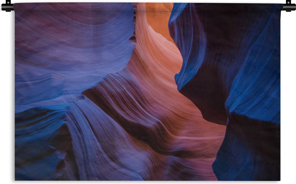 MuchoWow Wandteppich Wandbehang Dunkelblau leuchtet durch die Rillen des Antelope Canyon 150x100 cm Tapisserie Dekoration Wandtuch - Waschbar - T...