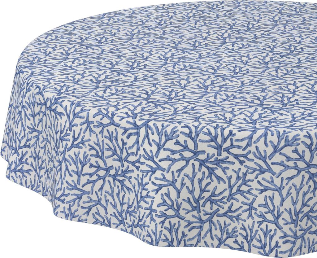Tischdecke Maritim Korallen Blau Rund 120cm Schnittkante Wasserabweisend abwaschbar