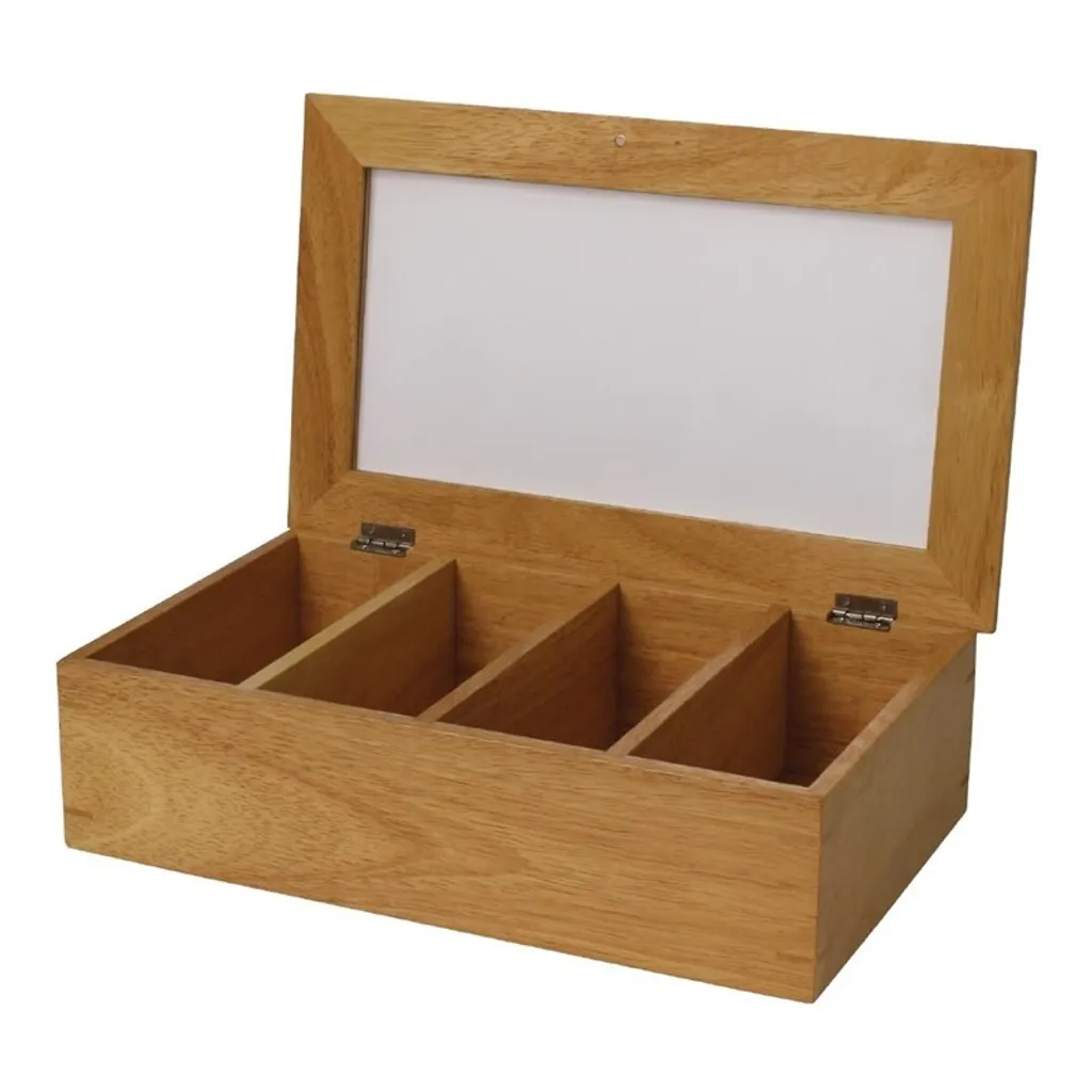 Boîte à thé Olympia bois d'hévéa résistant avec couvercle vitré - 3