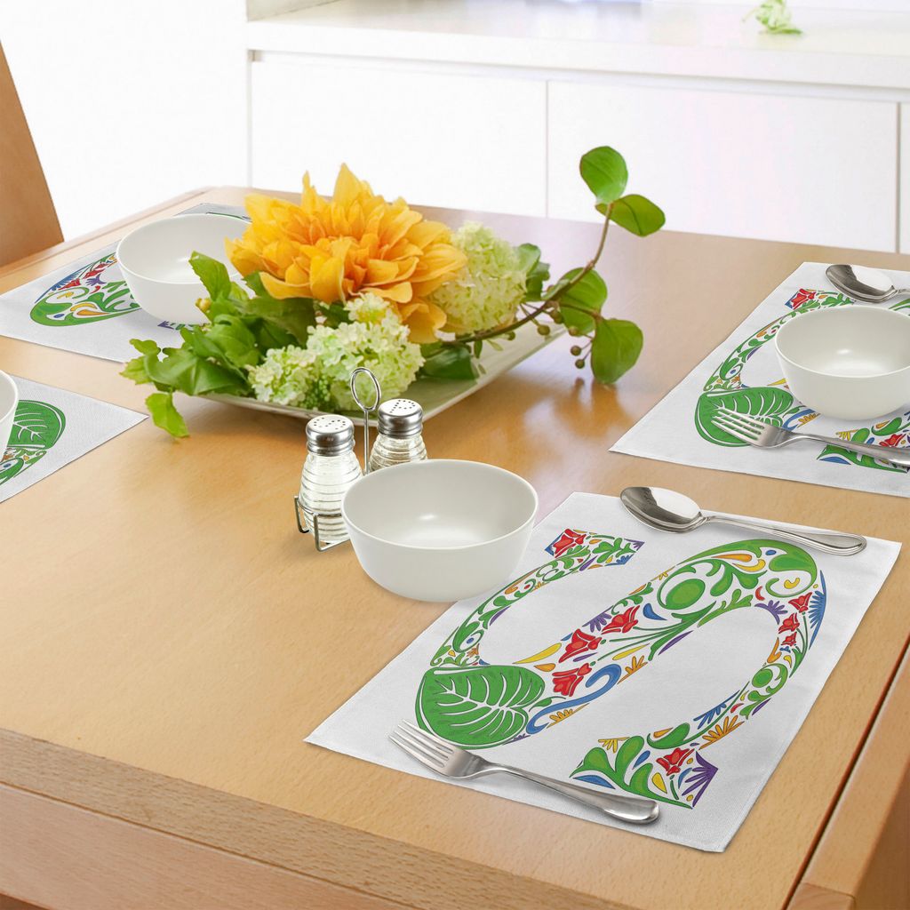 ABAKUHAUS Briefe Platzmatten, Natur inspirierte Großbuchstabe S mit Spring Elements Design Blumen Blattmuster, Tiscjdeco aus Farbfesten Stoff für...