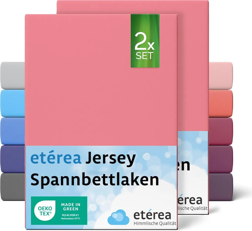 Lenzuola Jersey 100% Cotone Rosa ETÉREA Set 2 Pezzi 180x200