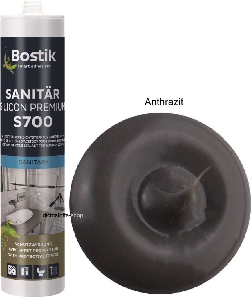 Bostik S700 Sanitärsilicon Premium 300ml Kartusche 1K Silikon Fugen Dichtstoff Anthrazit