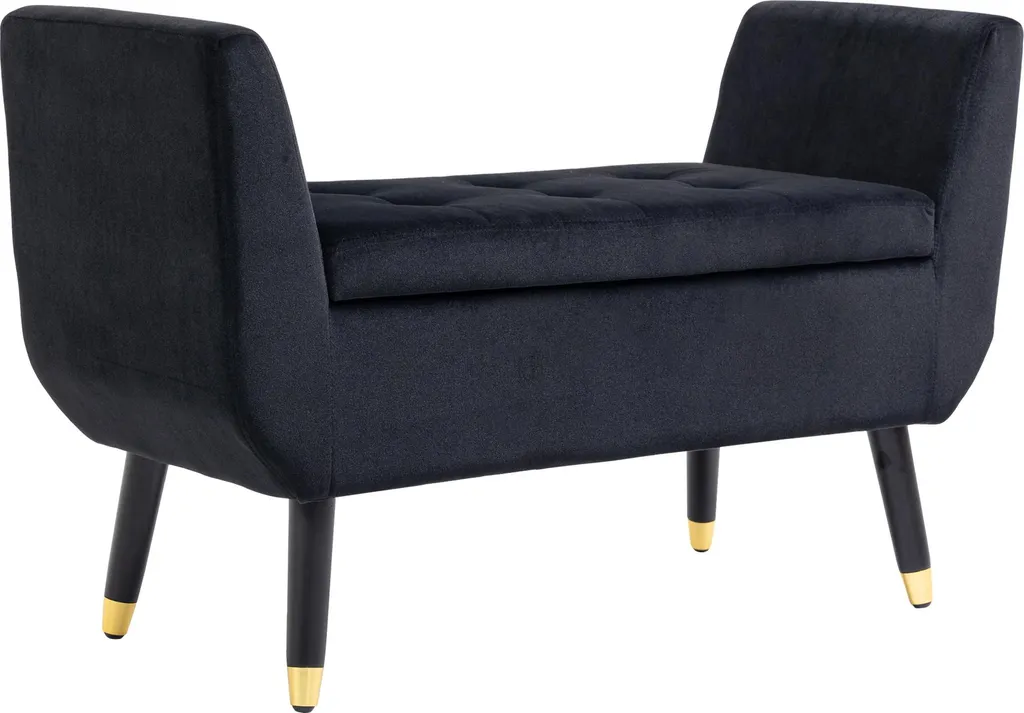 Banquette Coffre avec Accoudoirs en Velours Noir pour Entrée et Salon