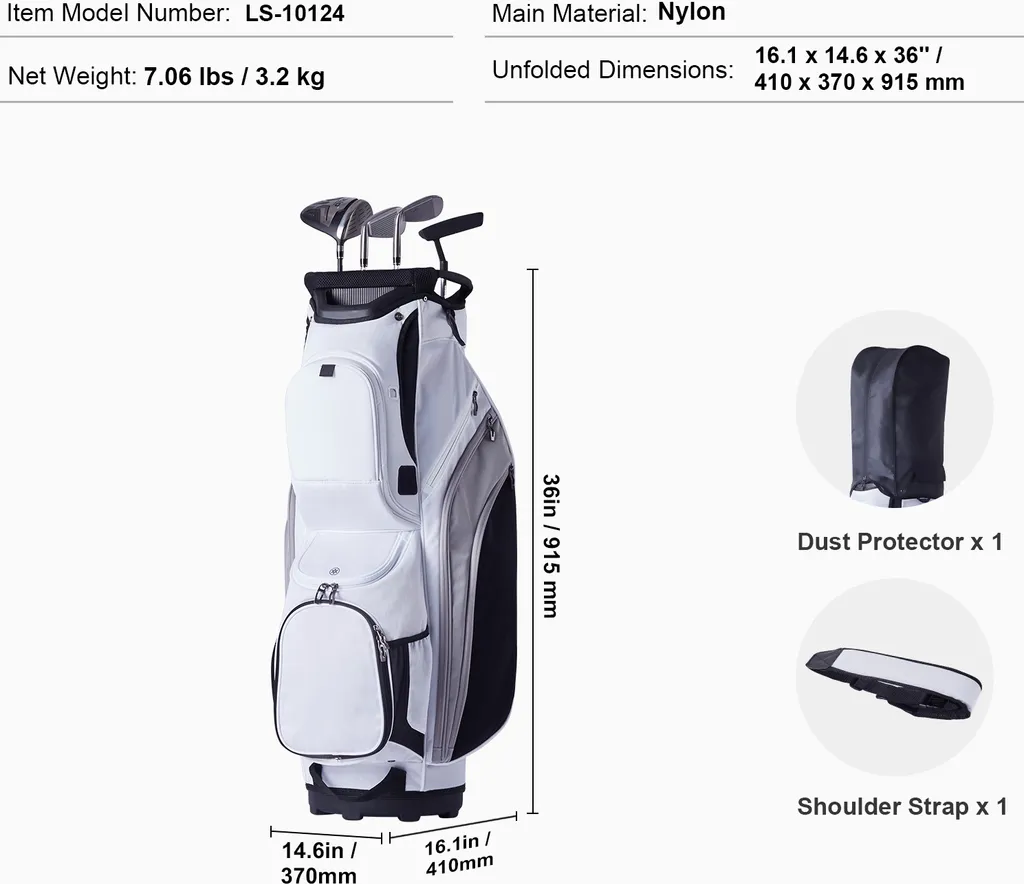 Sac de Golf 14 Compartiments en Nylon Premium Blanc - Modèle Résistant