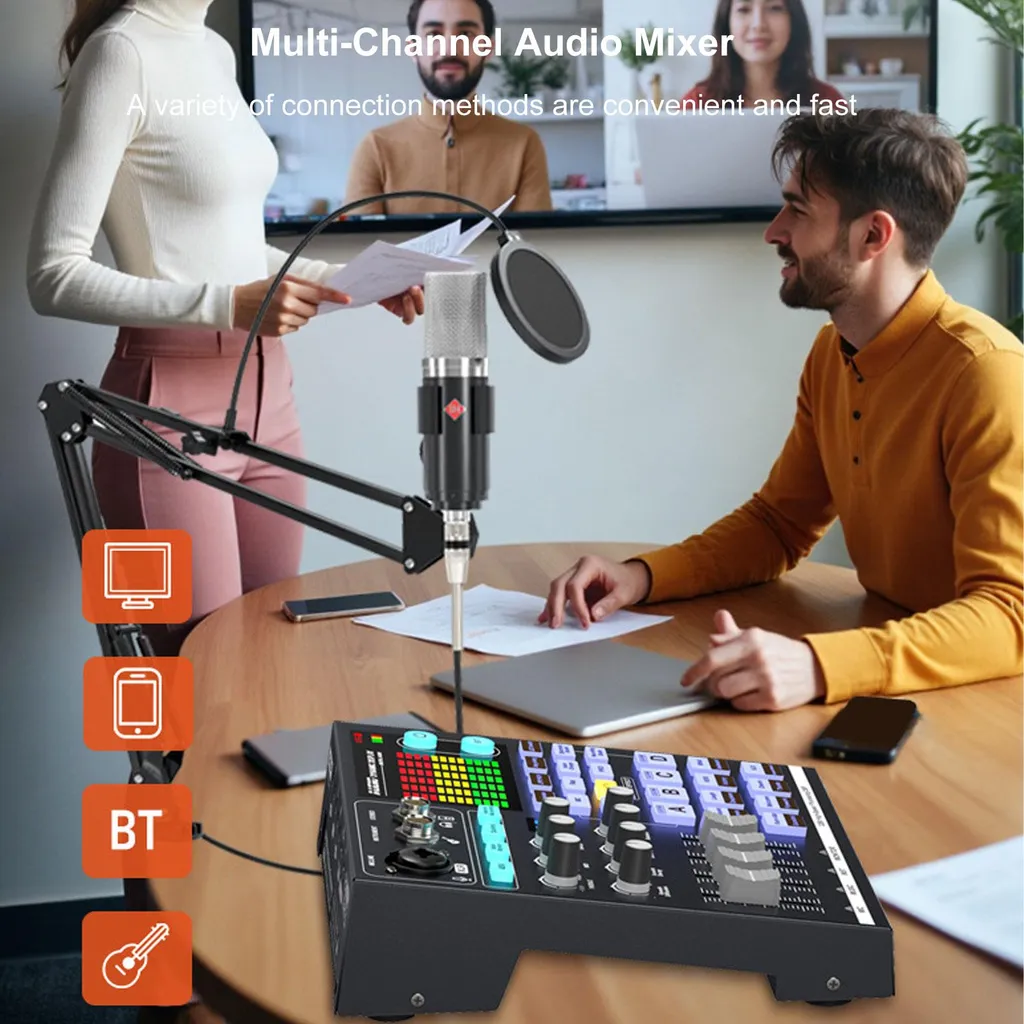 Table de mixage audio 48V Bluetooth pour podcast et streaming studio