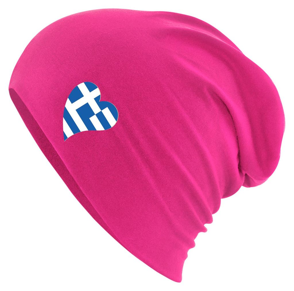 Huuraa Beanie Griechenland Flagge Herz Fuchsia One Size Baumwolle und Elasthan Mütze Geschenkidee