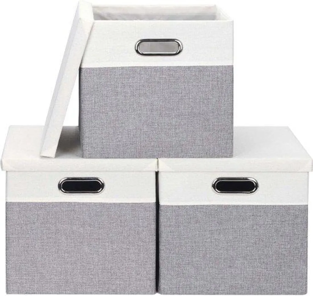 Rangement anti-poussière : Bac pliable tissu 28 cm avec couvercle gris