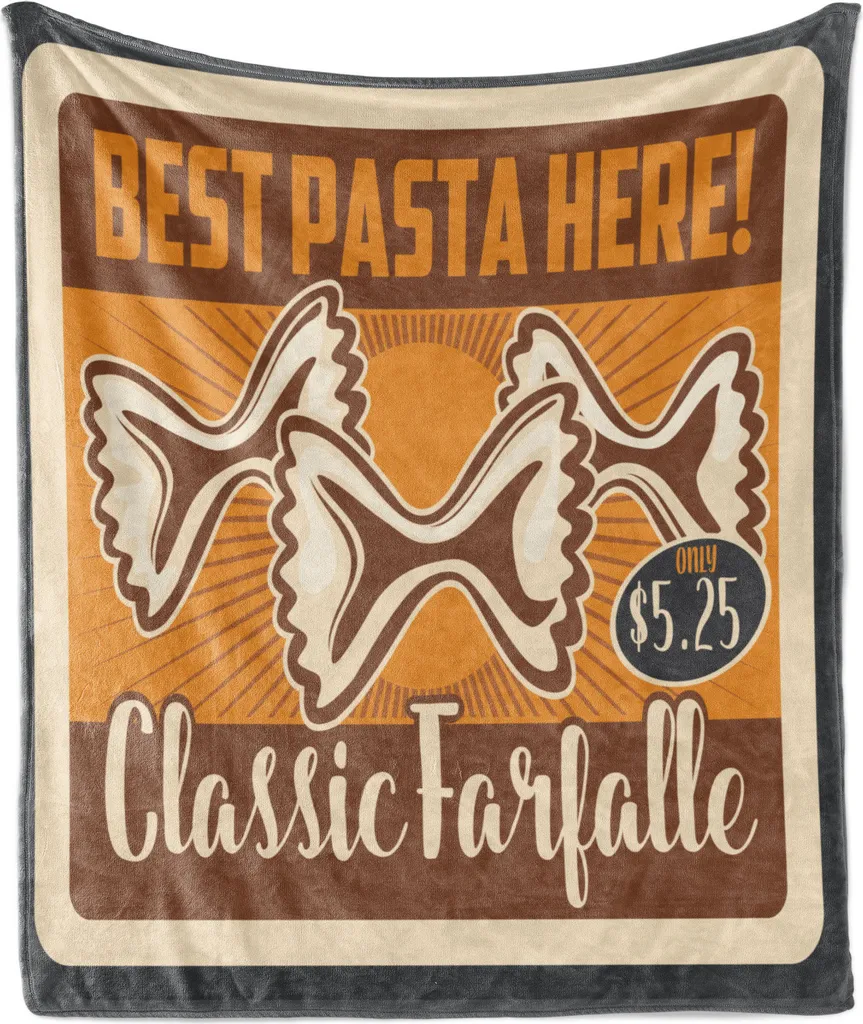 ABAKUHAUS Italia Morbida coperta in pile di flanella, disegno di farfalle, tipo di pasta italiana, su poster pubblicitario, 175 x 230 cm, grigio antracite e multicolore