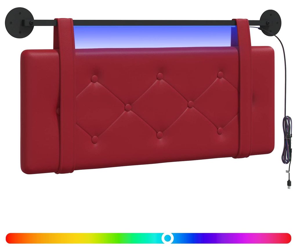 Hängendes Kopfteil Mit LED Licht Weinrot Kunstleder