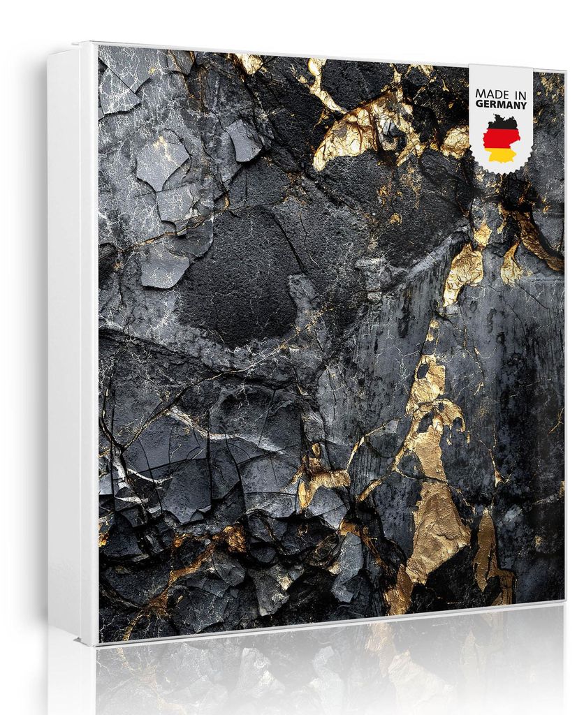 banjado Schlüsselkasten aus Metall, 30x30cm groß mit 32 Haken, als Magnettafel nutzbar, Korpus schwarz, Anschlag rechts, Schwarzer Marmor mit Gol...