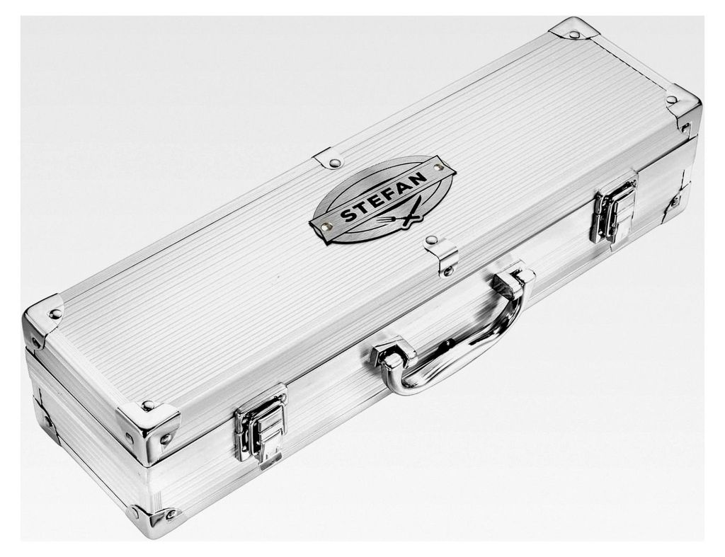 Grillkoffer mit Grillbesteck und individueller Gravur, Personalisiert mit Namen, Enthält Pfannenwender, Gabel und Grillzange, Aus Edelstahl, Gesch...