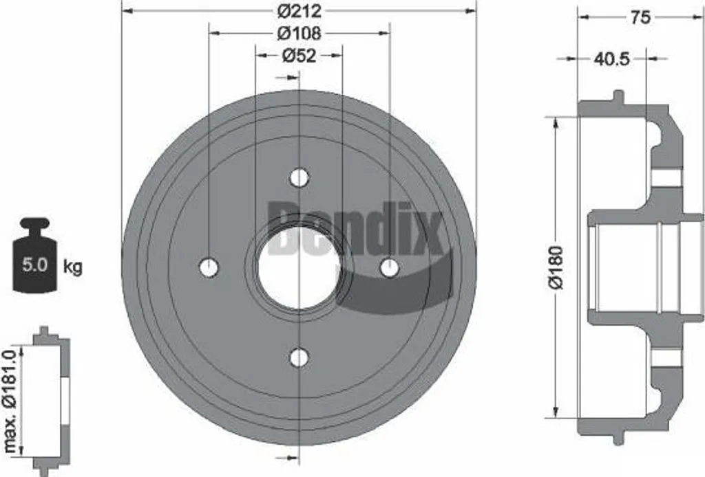 Tambour de Frein BENDIX BDM1033 OE 424734 pour Saxo et Peugeot 106