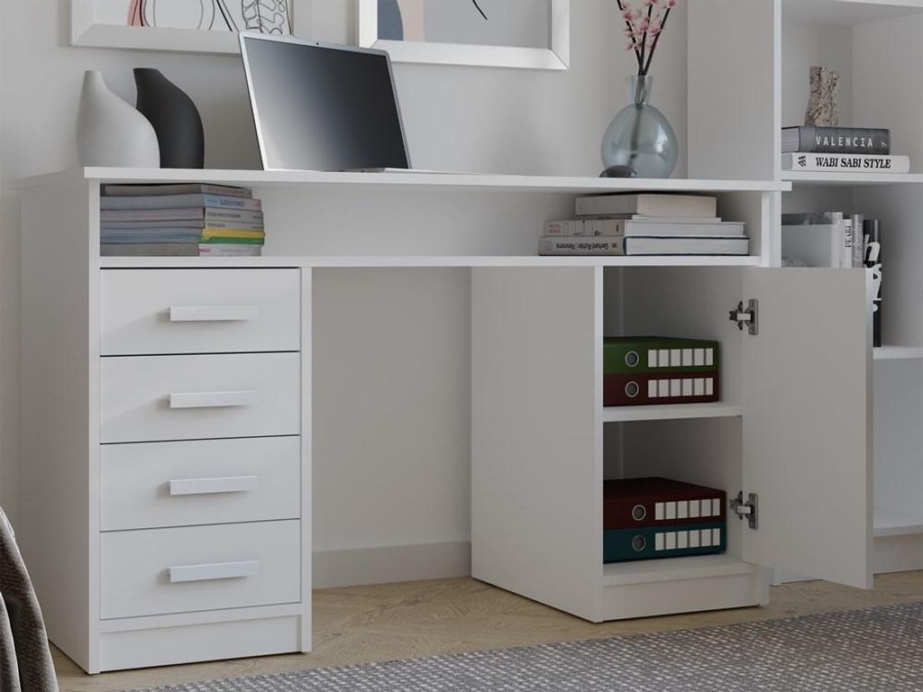 Klassischer Schreibtisch mit 4 Schubladen, Schrank und Ablagefach