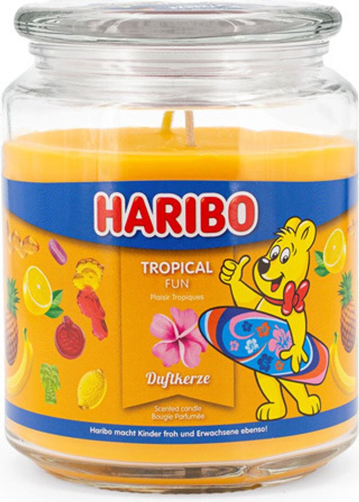 Haribo Duftkerzen im Glas - Duftkerzen fruchtig - Kerze im Glas - Kerzenglas - Duftkerzen im Glas - Haribokerzen - Windlicht mit Duft - Tropical Fun - 510g